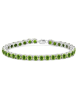 Collection 5mm Round Gemstone Dainty Tennis Bracelet for Women (7 Inch), 925 Sterling Silver