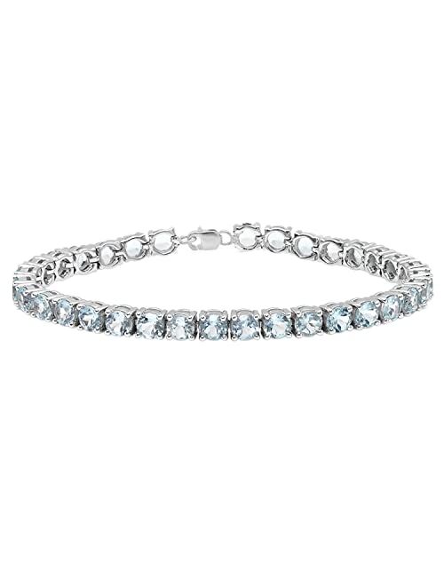 Dazzlingrock Collection 5mm Round Gemstone Dainty Tennis Bracelet for Women (7 Inch), 925 Sterling Silver