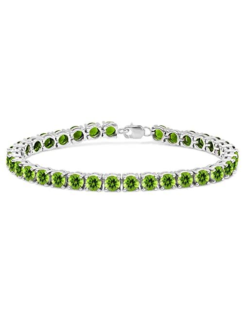 Dazzlingrock Collection 5mm Round Gemstone Dainty Tennis Bracelet for Women (7 Inch), 925 Sterling Silver