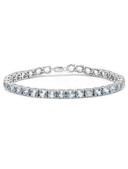 Collection 15.00 Carat (ctw) Real Round Cut Blue Topaz Ladies Tennis Bracelet, Sterling Silver