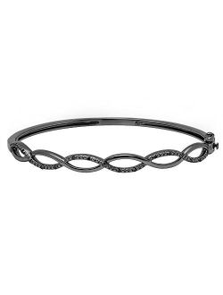 Collection 0.10 Carat (ctw) Black Rhodium Plated Black Diamond Ladies Swirl Bangle Bracelet 1/10 CT, Sterling Silver