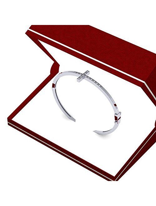 Dazzlingrock Collection 0.10 Carat (ctw) Round Cut White Diamond Ladies Sideways Cross Bangle Bracelet 1/10 CT, Sterling Silver