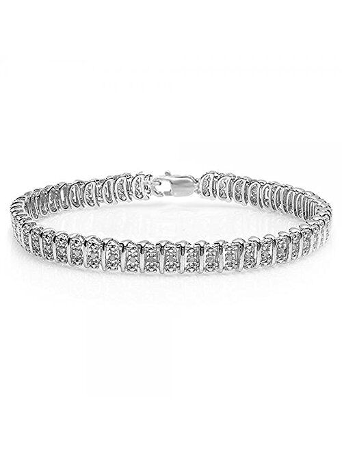 Dazzlingrock Collection 0.50 Carat (ctw) Real Round Cut Diamond Ladies Tennis Bracelet, Sterling Silver