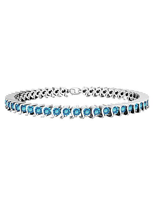 Dazzlingrock Collection 3.45 Carat (ctw) Round Blue Topaz Ladies Tennis Bracelet, Sterling Silver