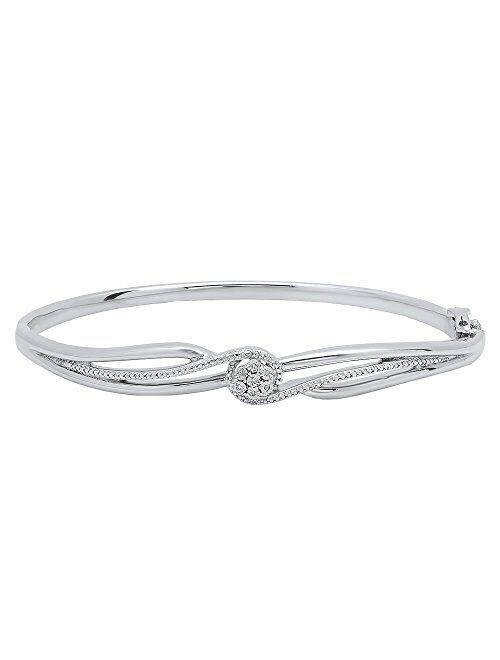 Dazzlingrock Collection 0.04 Carat (ctw) Round Cut White Diamond Ladies Twisted Bangle Bracelet, Sterling Silver