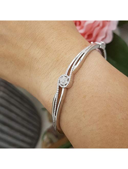 Dazzlingrock Collection 0.04 Carat (ctw) Round Cut White Diamond Ladies Twisted Bangle Bracelet, Sterling Silver