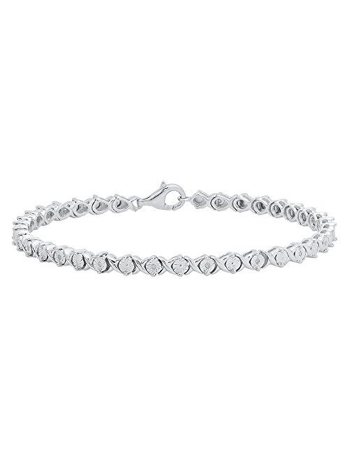 Dazzlingrock Collection 0.10 Carat (ctw) Round Cut White Diamond Ladies XO Shape Tennis Bracelet 1/10 CT, Sterling Silver