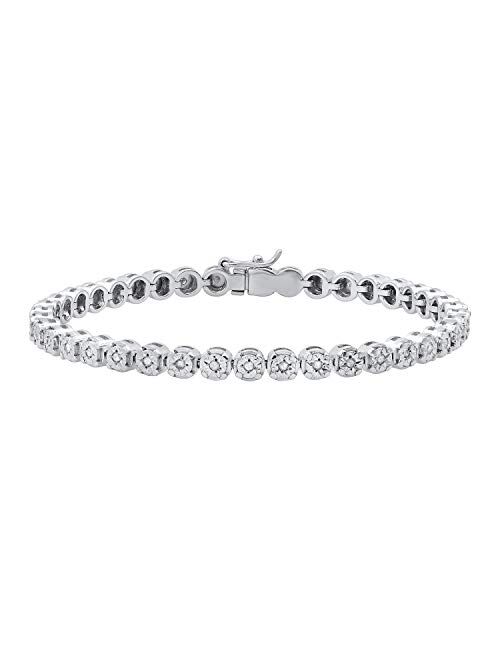 Dazzlingrock Collection 0.50 Carat (ctw) Round White Diamond Ladies Illusion Set Tennis Bracelet 1/2 CT, Sterling Silver