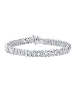 Collection 0.50 Carat (ctw) Round White Diamond Ladies Fashion Tennis Link Bracelet 1/2 CT, Sterling Silver