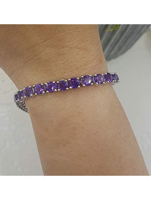 Dazzlingrock Collection Sterling Silver 5 MM Each Round Genuine Amethyst Ladies Tennis Bracelet