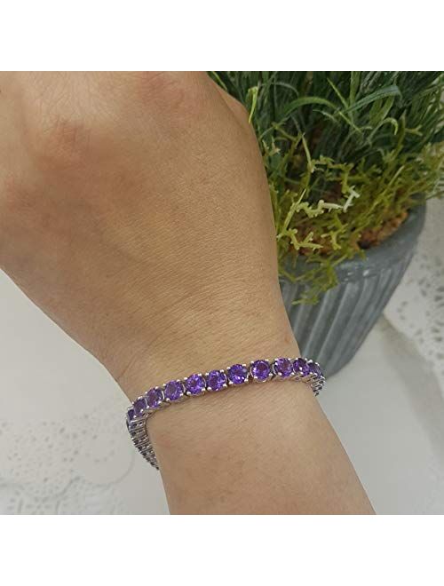 Dazzlingrock Collection Sterling Silver 5 MM Each Round Genuine Amethyst Ladies Tennis Bracelet