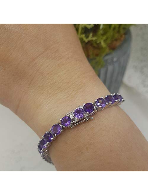 Dazzlingrock Collection Sterling Silver 5 MM Each Round Genuine Amethyst Ladies Tennis Bracelet