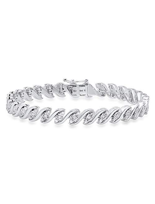 Dazzlingrock Collection 1.15 Carat (ctw) Round White Diamond Ladies Tennis Bracelet, Sterling Silver