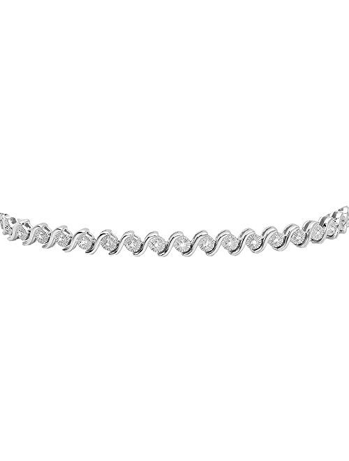 Dazzlingrock Collection 0.20 Carat (ctw) Round Cut Diamond Ladies"S" Curve Tennis Bracelet 1/5 CT, Sterling Silver