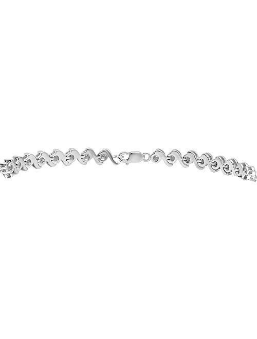 Dazzlingrock Collection 0.20 Carat (ctw) Round Cut Diamond Ladies"S" Curve Tennis Bracelet 1/5 CT, Sterling Silver