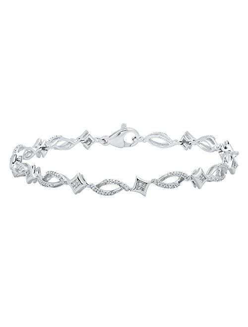 Dazzlingrock Collection 0.50 Carat (ctw) Round White Diamond Ladies Tennis Link Bracelet 1/2 CT, Sterling Silver