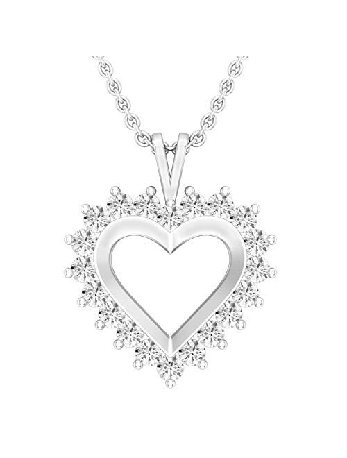 Dazzlingrock Collection 0.95 Carat (ctw) Round Lab Grown Diamond Ladies Heart Pendant 1 CT, Available in 10K/14K/18K Gold & 925 Sterling Silver