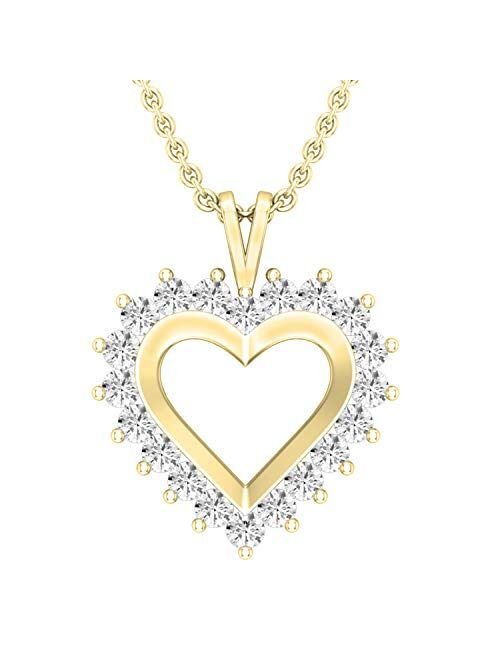 Dazzlingrock Collection 0.95 Carat (ctw) Round Lab Grown Diamond Ladies Heart Pendant 1 CT, Available in 10K/14K/18K Gold & 925 Sterling Silver