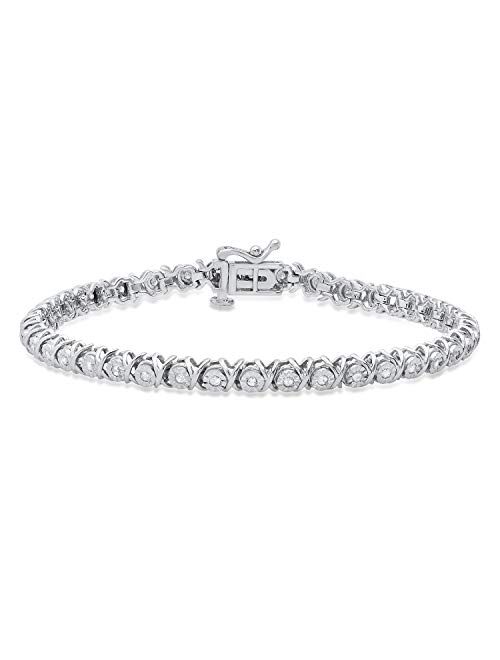 Dazzlingrock Collection 0.50 Carat (ctw) Round White Diamond Ladies Illusion XO Tennis Bracelet 1/2 CT, Sterling Silver