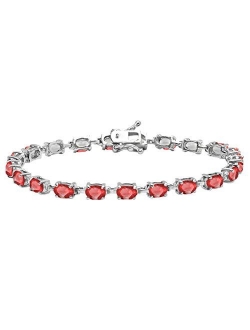 Collection 6X4 MM Each Oval Lab Created Gemstone Ladies Tennis Bracelet, Sterling Silver