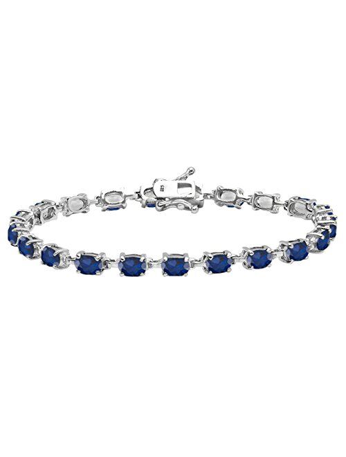 Dazzlingrock Collection 6X4 MM Each Oval Lab Created Gemstone Ladies Tennis Bracelet, Sterling Silver