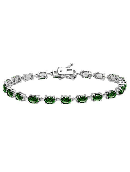 Dazzlingrock Collection 6X4 MM Each Oval Lab Created Gemstone Ladies Tennis Bracelet, Sterling Silver