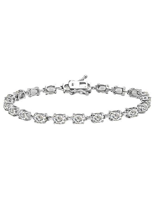 Dazzlingrock Collection 6X4 MM Each Oval Lab Created Gemstone Ladies Tennis Bracelet, Sterling Silver