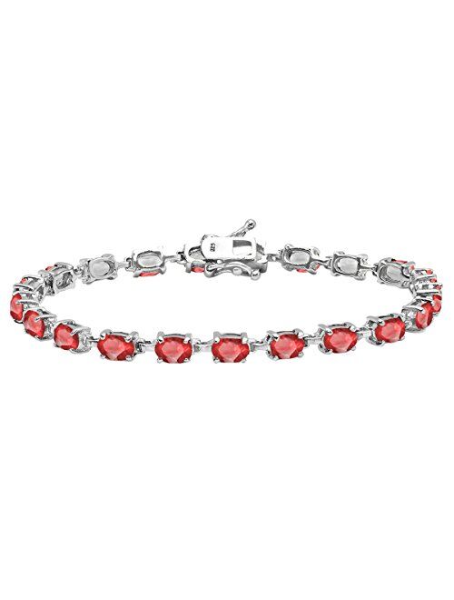 Dazzlingrock Collection 6X4 MM Each Oval Lab Created Gemstone Ladies Tennis Bracelet, Sterling Silver