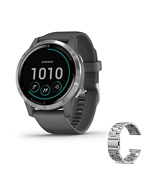 Garmin Vivoactive 4 Smartwatch (Gray/Stainless) 010-02174-01 w/ Additional Metal Band