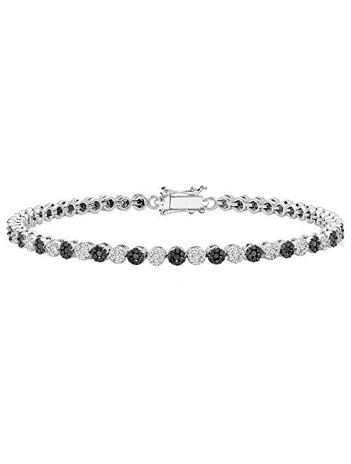 Dazzlingrock Collection 2.50 Carat (ctw) 10K Round White & Black Diamond Ladies Cluster Tennis Link Bracelet, White Gold