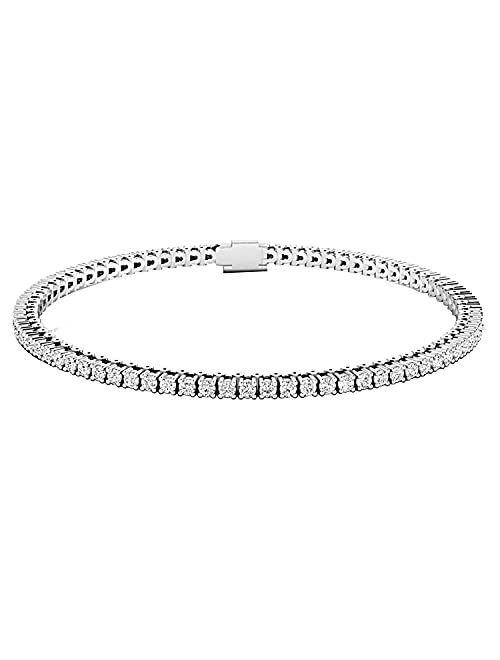 Dazzlingrock Collection IGI CERTIFIED 14K Round Cut Real Diamond Ladies Tennis Bracelet, White Gold