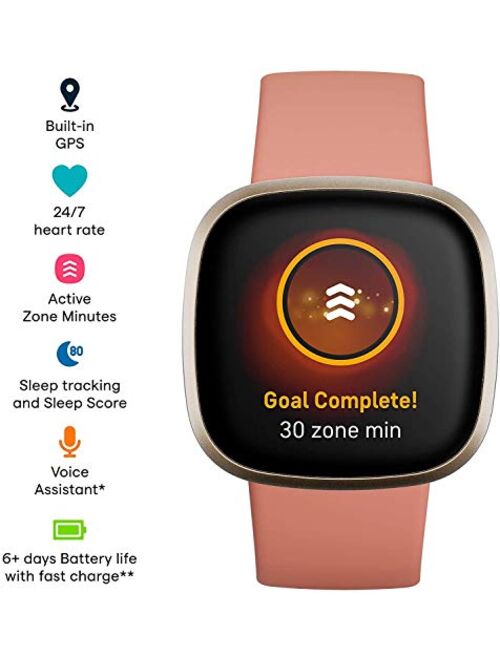 Fitbit Versa 3 Health & Fitness Smartwatch W/ Bluetooth Calls/Texts, Fast Charging, GPS, Heart Rate SpO2, 6+ Days Battery (S & L Bands, 90 Day Premium Included) Internati