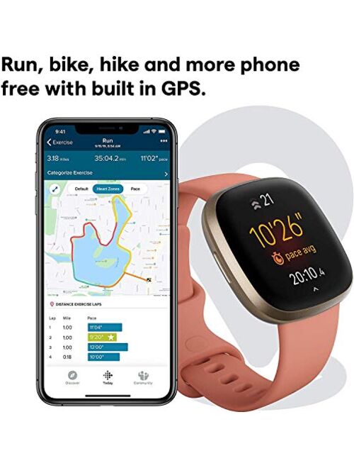 Fitbit Versa 3 Health & Fitness Smartwatch W/ Bluetooth Calls/Texts, Fast Charging, GPS, Heart Rate SpO2, 6+ Days Battery (S & L Bands, 90 Day Premium Included) Internati