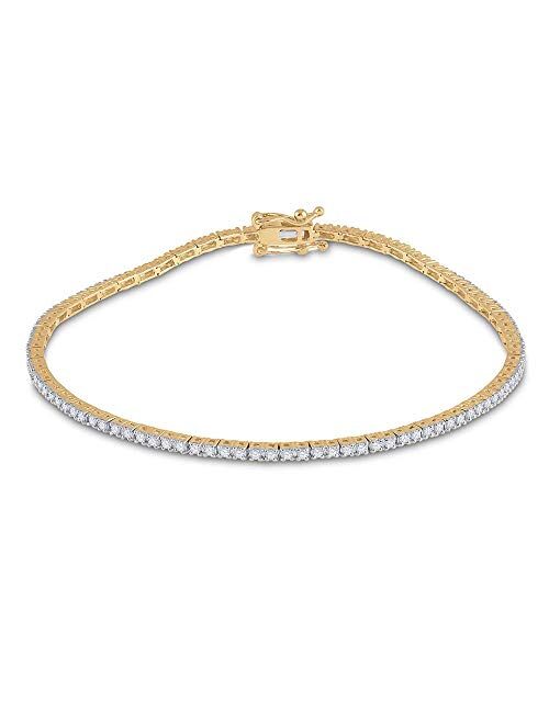 Dazzlingrock Collection 14kt Yellow Gold Womens Round Diamond Single Row Link Bracelet 1 Cttw