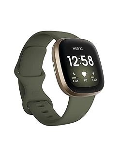 Versa 3 Health & Fitness Smartwatch with GPS, 24/7 Heart Rate, Alexa Built-in, 6  Days Battery, Olive/Soft Gold, One Size (S & L Bands Included)