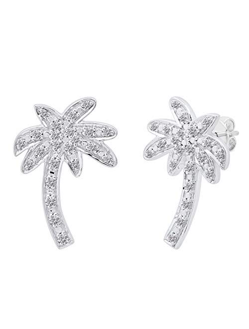 Dazzlingrock Collection 0.30 Carat (ctw) Round Diamond Palm Tree Stud Earrings 1/3 CT, Sterling Silver