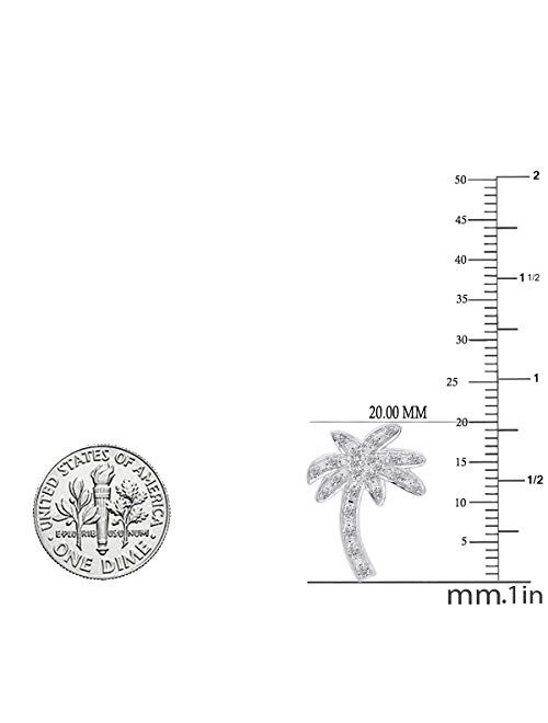 Dazzlingrock Collection 0.30 Carat (ctw) Round Diamond Palm Tree Stud Earrings 1/3 CT, Sterling Silver