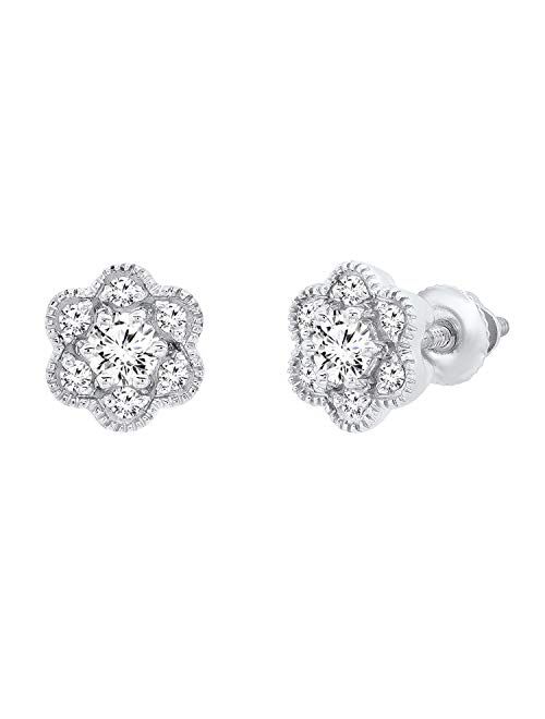 Dazzlingrock Collection 0.45 Carat (ctw) Round Lab Grown Diamond Ladies Cluster Flower Stud Earrings 1/2 CT