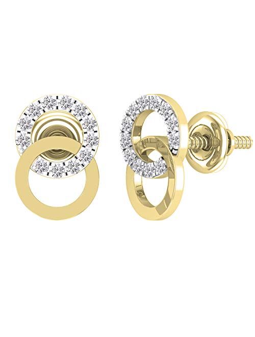 Dazzlingrock Collection 0.12 Carat (ctw) Round Lab Grown Diamond Ladies Interlocking Circle Stud Earrings, Available in 10K/14K/18K Gold & 925 Sterling Silver