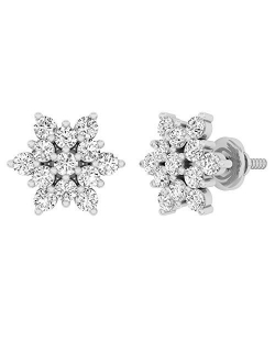 Collection 0.80 Carat (ctw) Round Lab Grown Diamond Ladies Flower Cluster Stud Earrings 3/4 CT, Available in 10K/14K/18K Gold