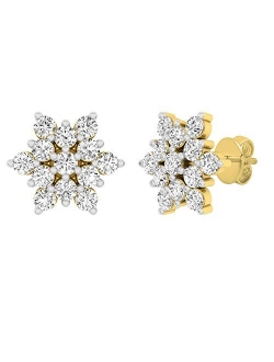 Collection 0.80 Carat (ctw) Round Lab Grown Diamond Ladies Flower Cluster Stud Earrings 3/4 CT, Available in 10K/14K/18K Gold