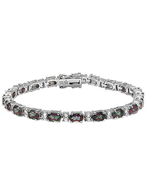 Dazzlingrock Collection 6X4 mm Each Oval Gemstone & Round White Topaz/White Sapphire Ladies Tennis Bracelet, Sterling Silver