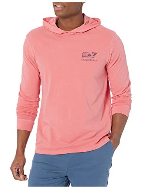 vineyard vines Men's Long-Sleeve Garment Dyed Flag Whale Hoodie Tee