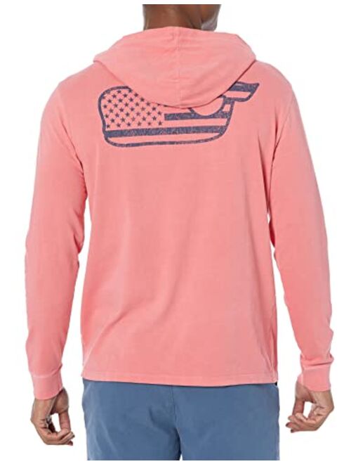 vineyard vines Men's Long-Sleeve Garment Dyed Flag Whale Hoodie Tee