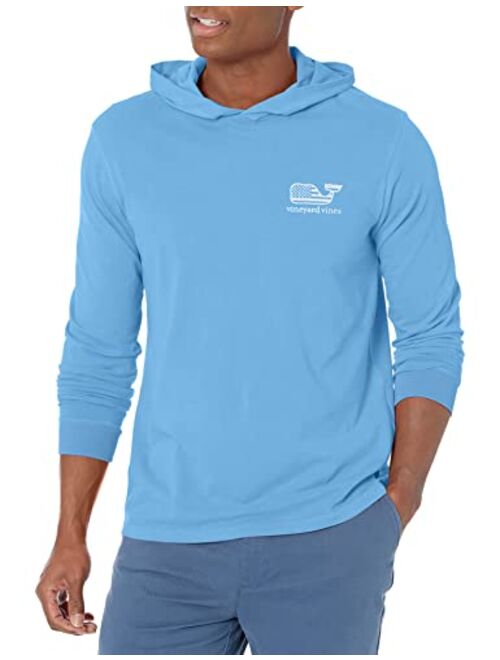 vineyard vines Men's Long-Sleeve Garment Dyed Flag Whale Hoodie Tee