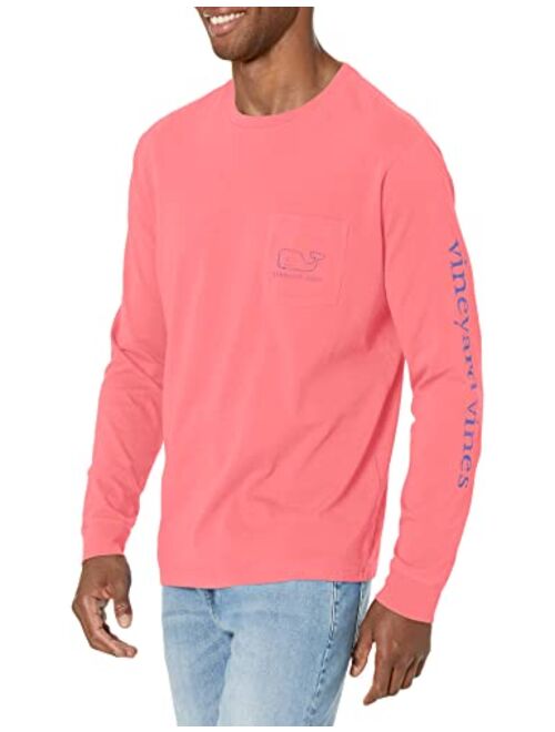 vineyard vines Men's Long-Sleeve Neon Garment Dyed Vintage Whale Pocket Tee