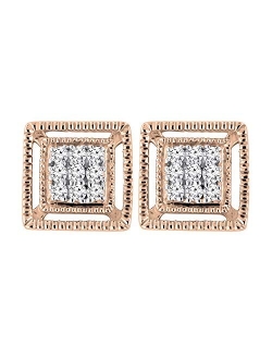 Collection 0.10 Carat (ctw) Round Lab Grown White Diamond Ladies Square Shape Stud Earrings 1/10 CT, Available in Metal 10K/14K/18K Gold & 925 Sterling Silve