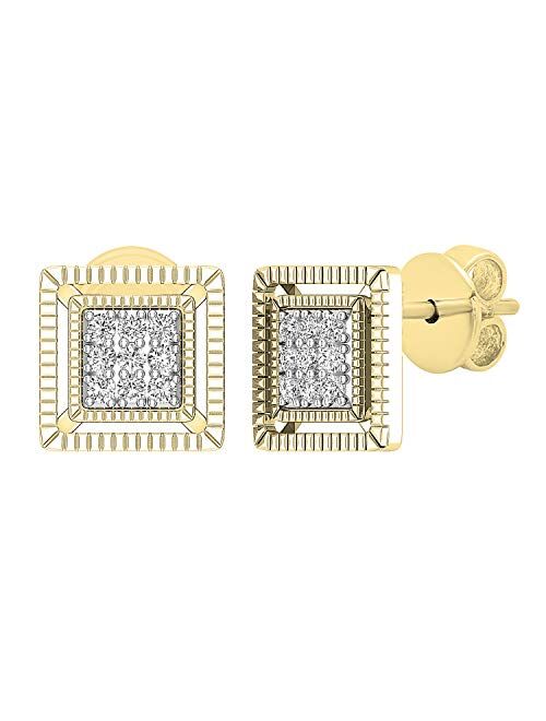 Dazzlingrock Collection 0.10 Carat (ctw) Round Lab Grown White Diamond Ladies Square Shape Stud Earrings 1/10 CT, Available in Metal 10K/14K/18K Gold & 925 Sterling Silve