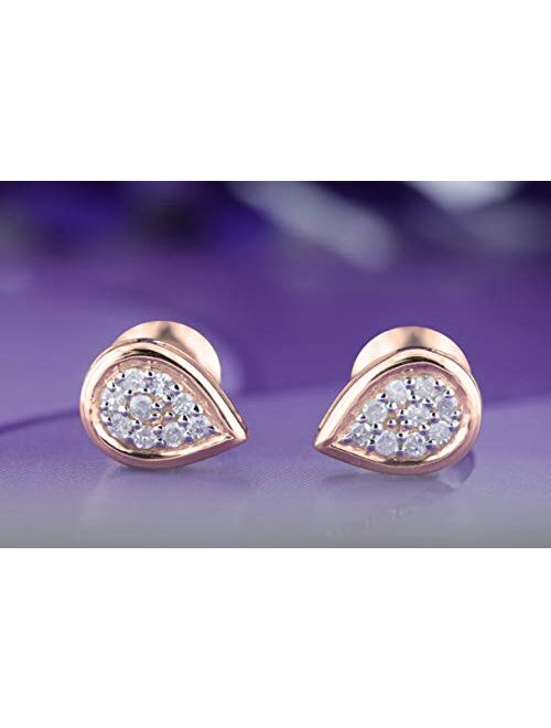 Dazzlingrock Collection 0.10 Carat (ctw) Round Lab Grown Diamond Ladies Pear Shape Cluster Teardrop Stud Earrings 1/10 CT, Available in Metal 10K/14K/18K Gold & 925 Sterl