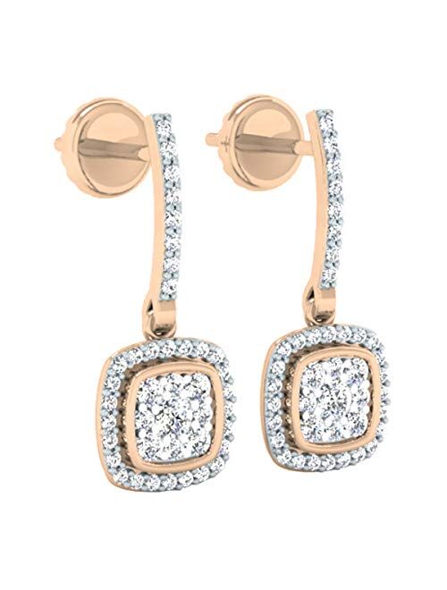 Dazzlingrock Collection 0.40 Carat (ctw) 10K Gold Round Lab Grown White Diamond Ladies Cluster Dangling Earrings